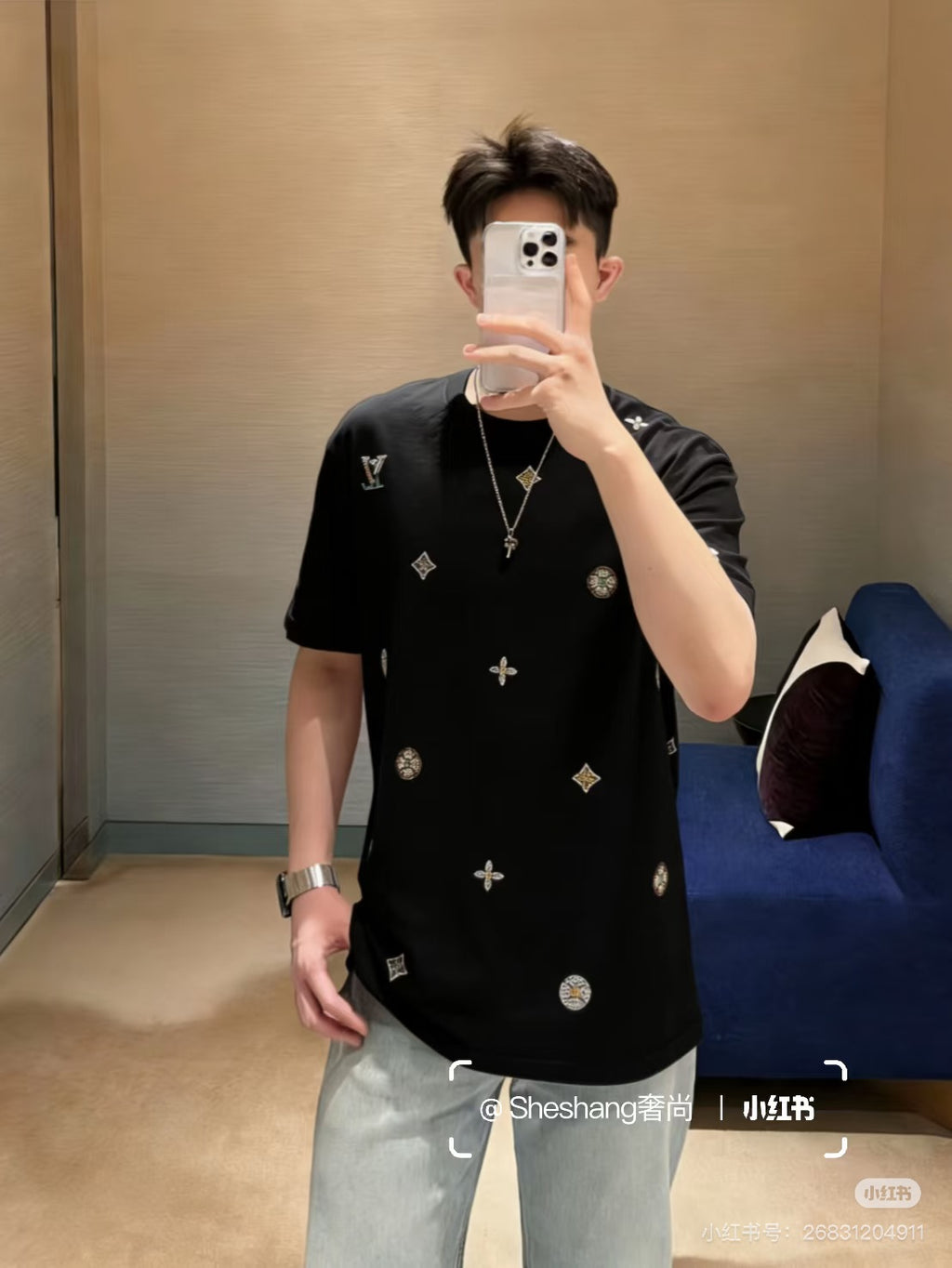 Summer New Letter Flower Hot Diamond Knitted Short Sleeve T-shirt