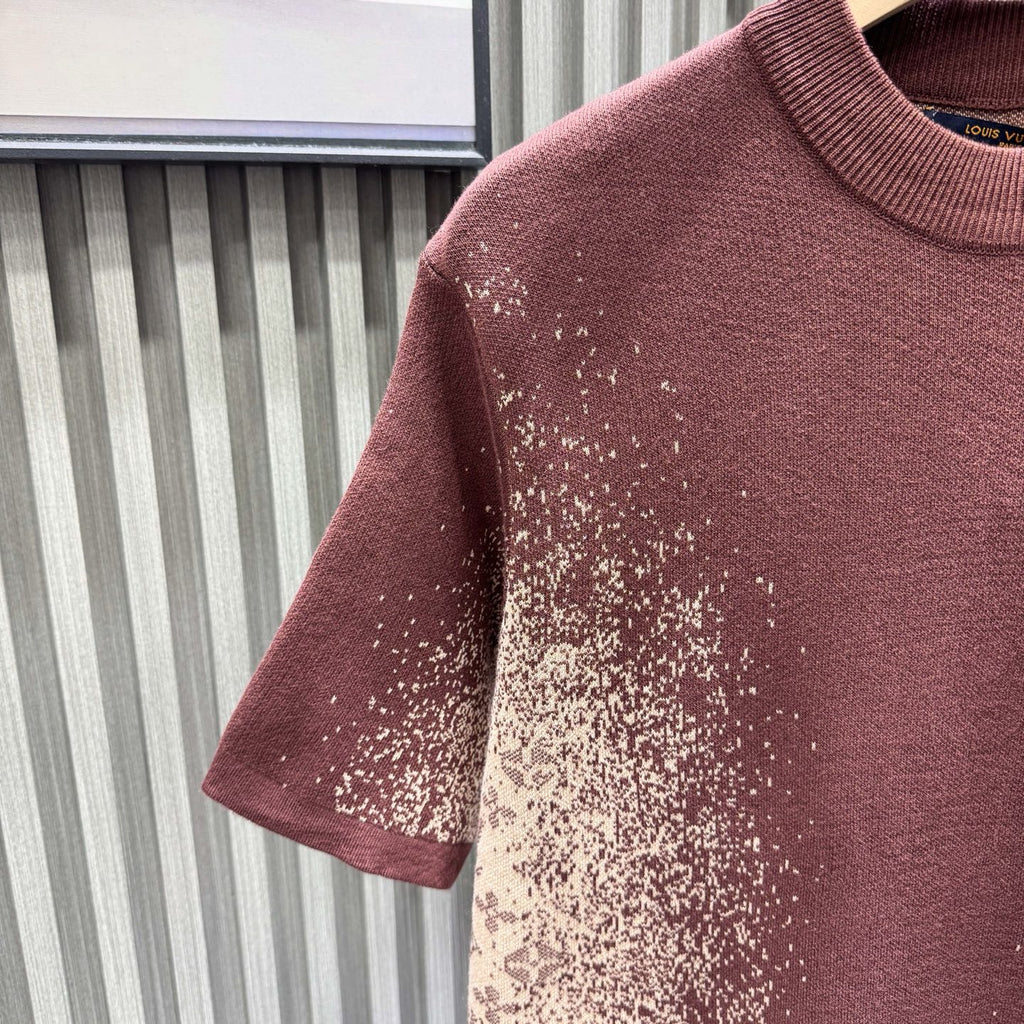 Letter dark jacquard gradient knitted shirt short sleeved