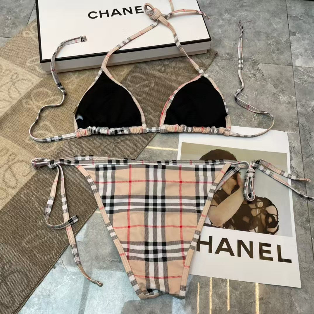 New plaid split swimsuit