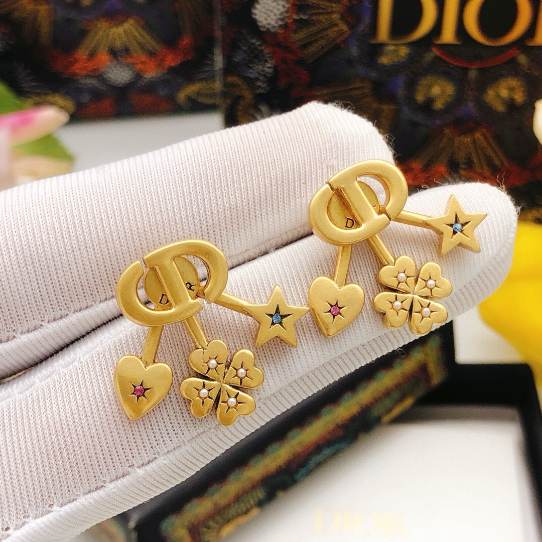 Four leaf clover heart star earrings