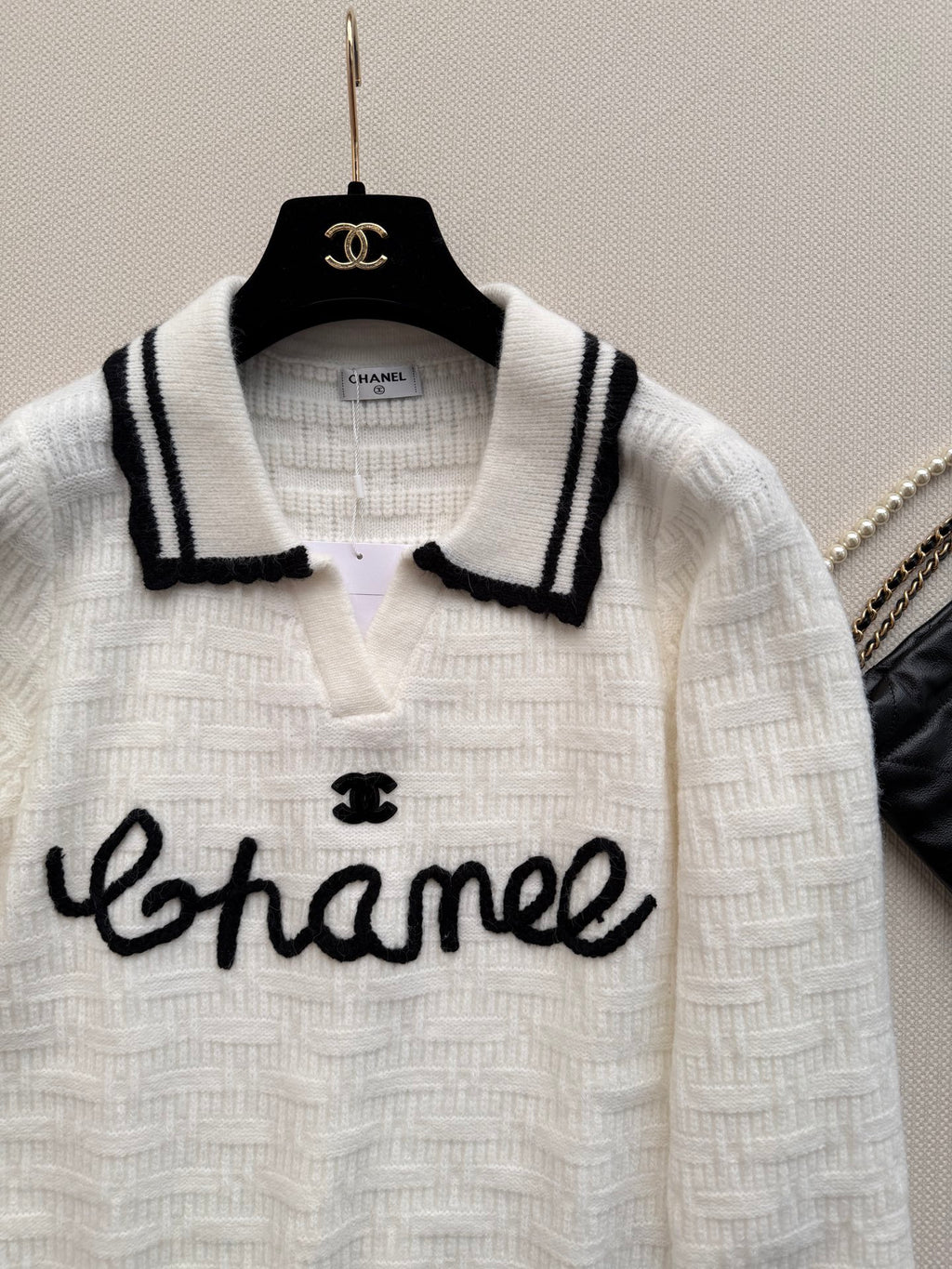 New Letter Embroidered Polo Knit Sweater