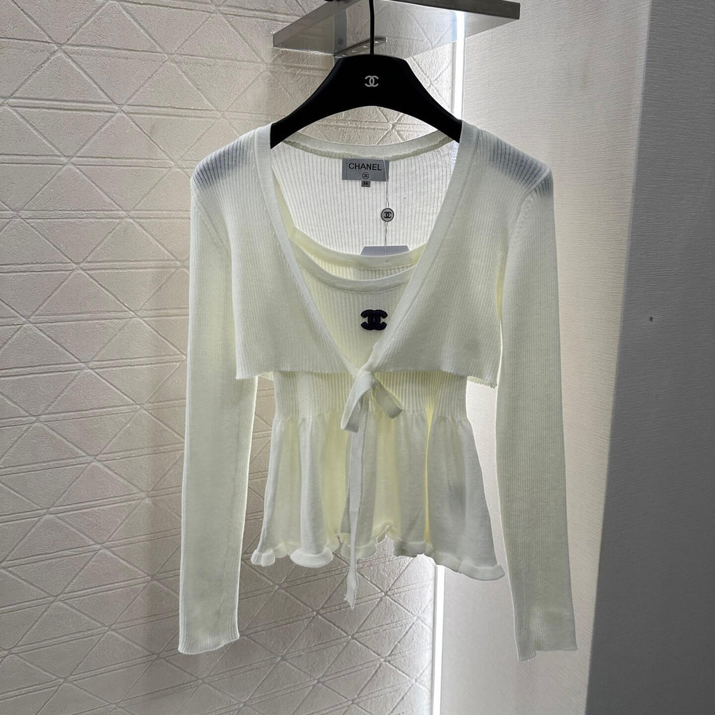 Ruffled Knit Cami and Cardigan Set
