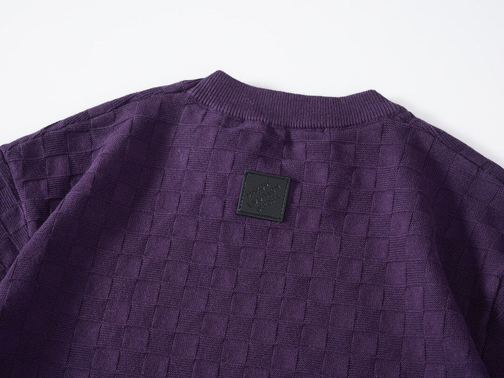 Letter Embroidered Check Jacquard T-Shirt