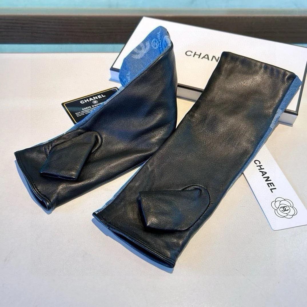 New long denim and sheepskin gloves