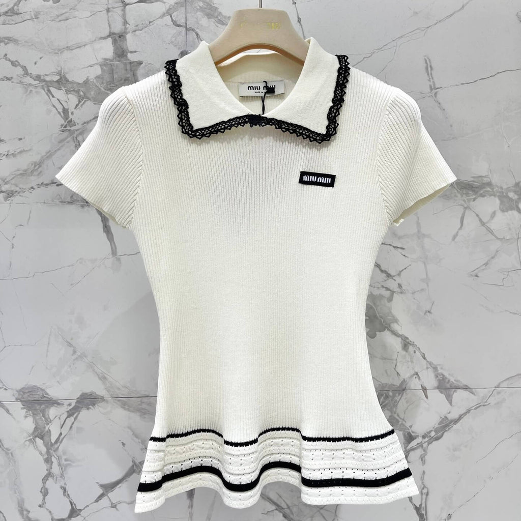 Sweet Color-Block Peter Pan Collar Knit Top