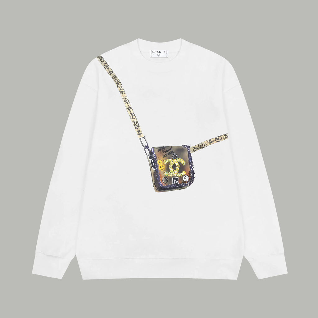 Printed looped long sleeved hoodie