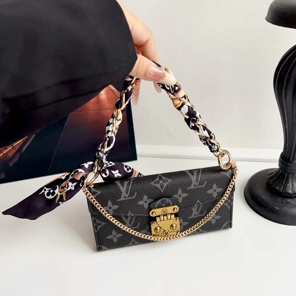 Postman leather case+special silk scarf chain phone case
