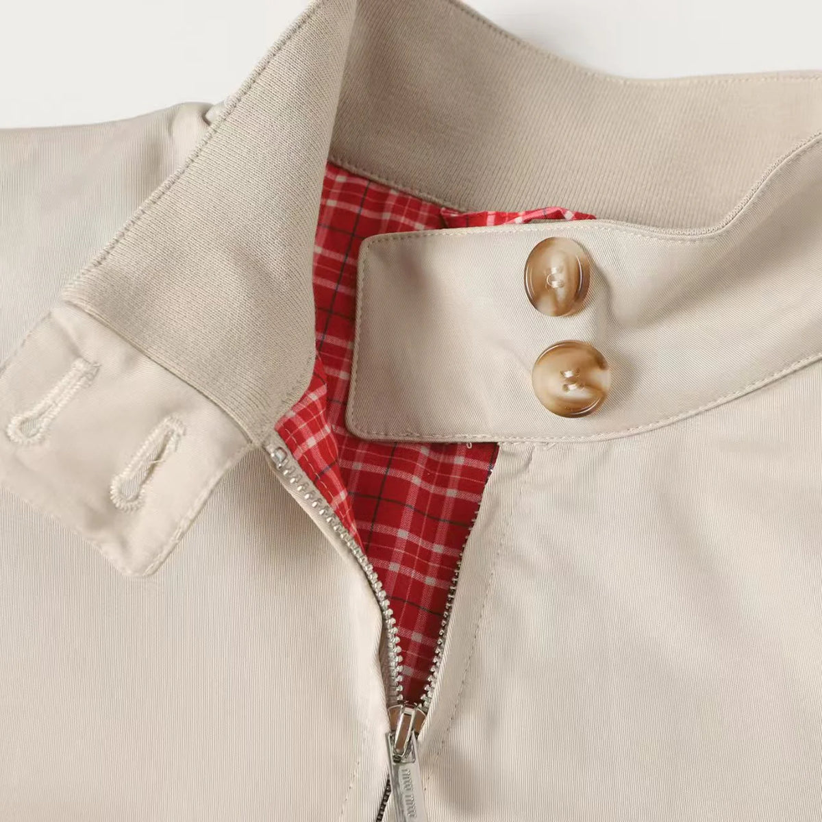 Inner red grid stand up collar jacket jacket