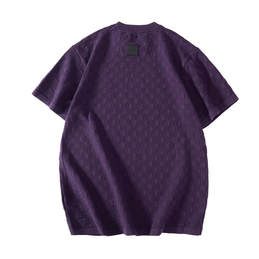 Letter Embroidered Check Jacquard T-Shirt