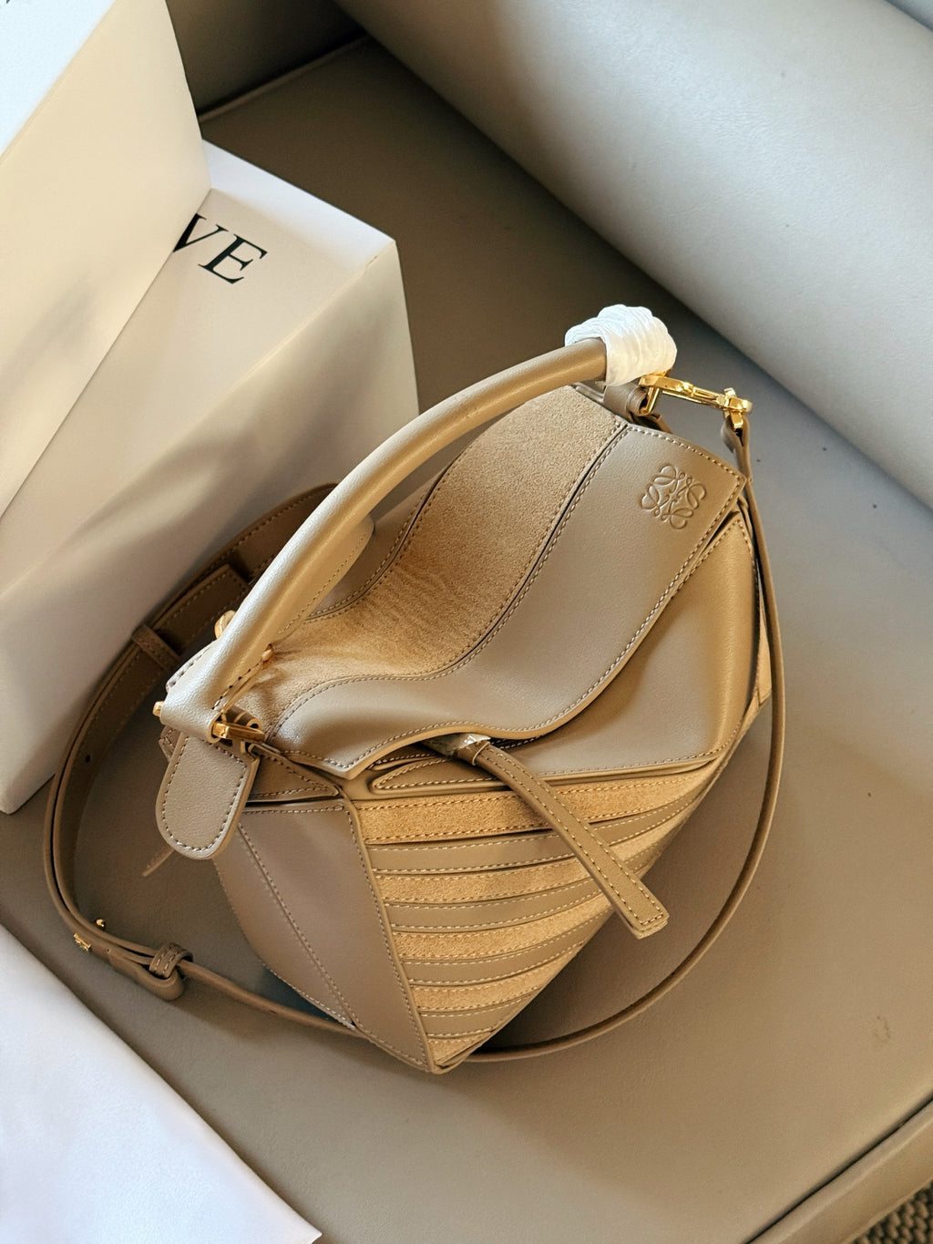 Matte leather patchwork color geometric bag cowhide