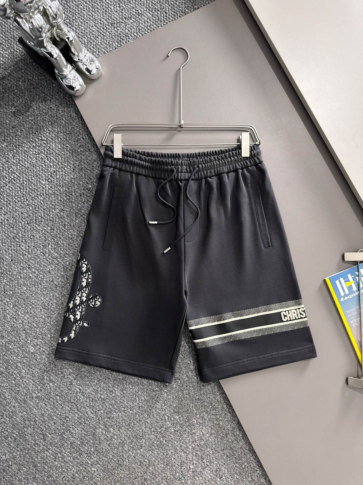 Plush striped letter casual shorts