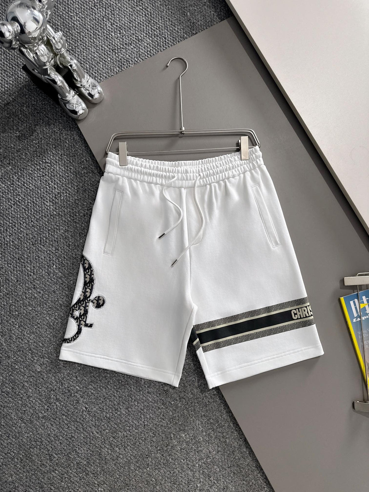 Plush striped letter casual shorts
