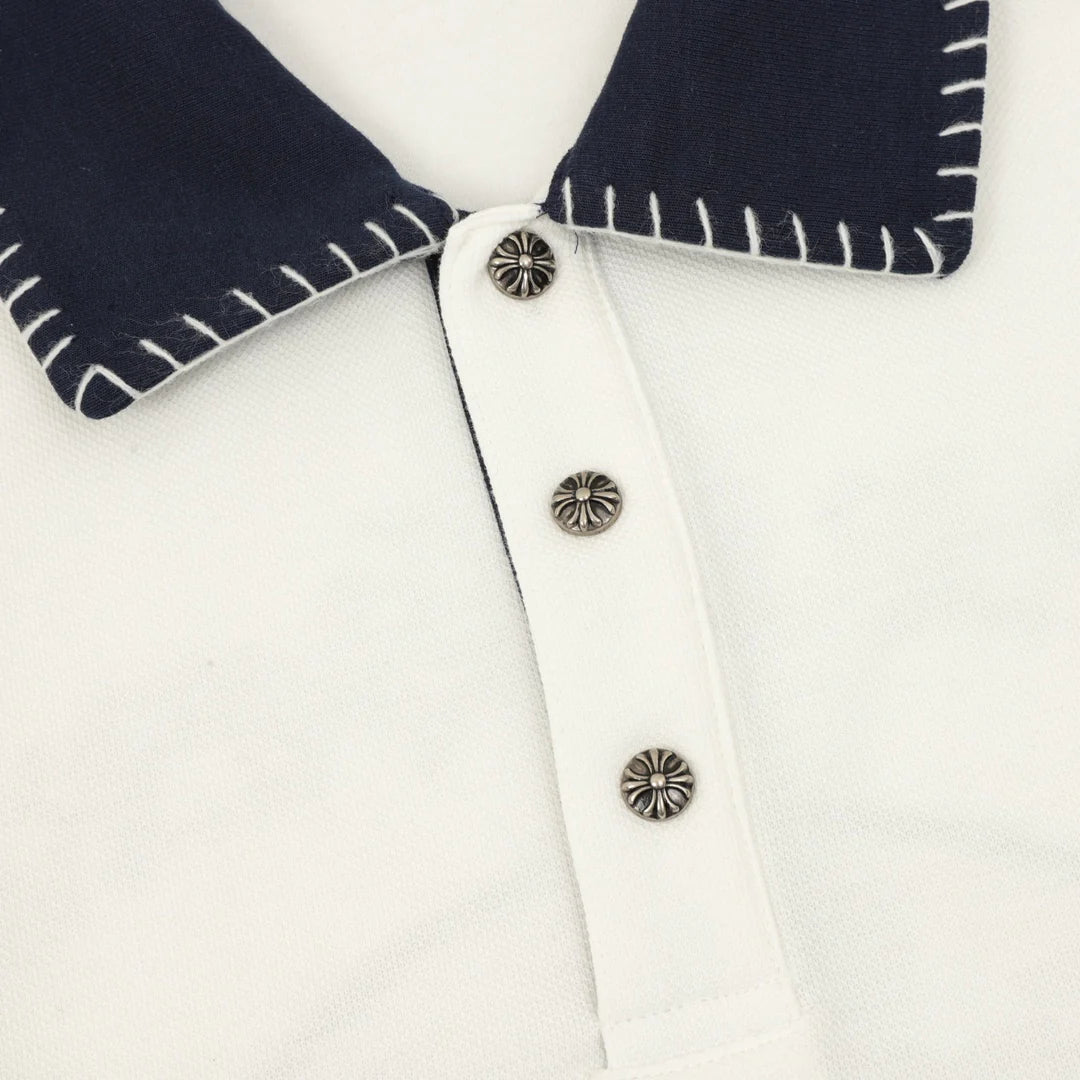 Horseshoe embroidery lapel long sleeved polo shirt