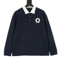 Horseshoe embroidery lapel long sleeved polo shirt