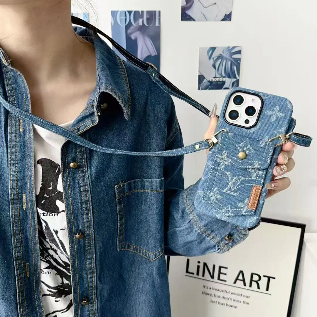 Casual denim card bag phone case
