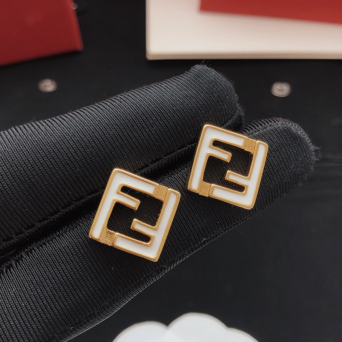 White square hollow earrings