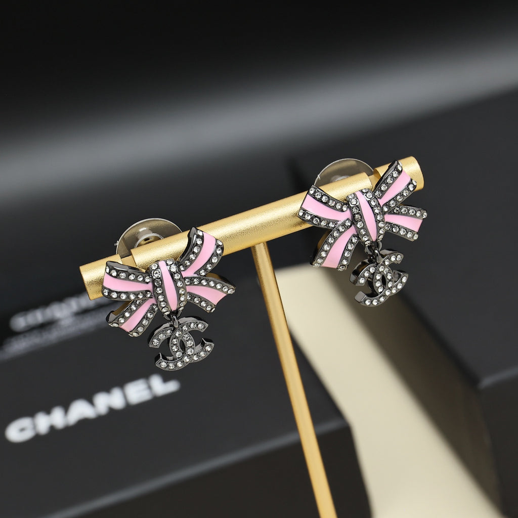 Colorful powder enamel bow earrings