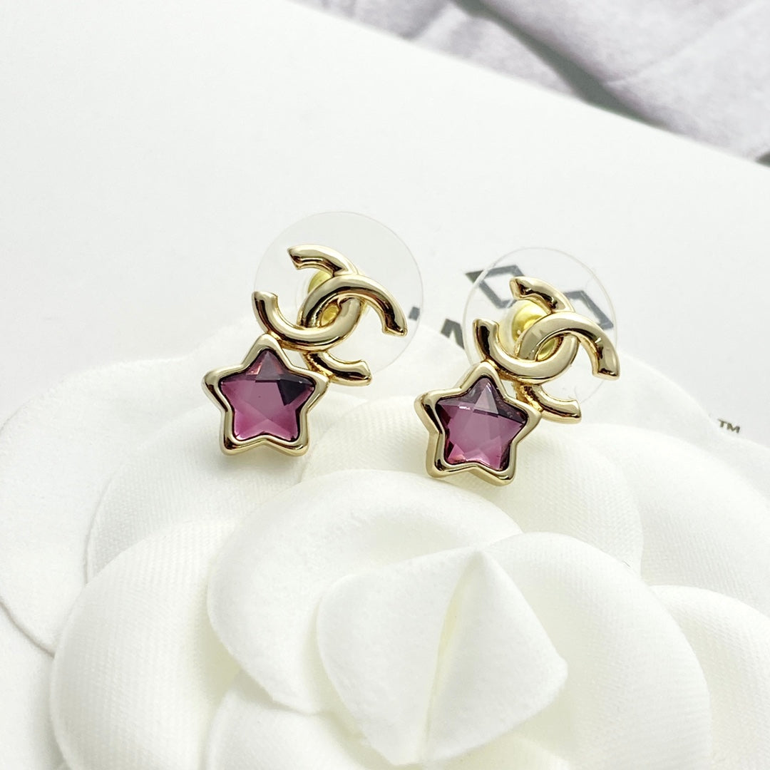 Pink diamond star earrings