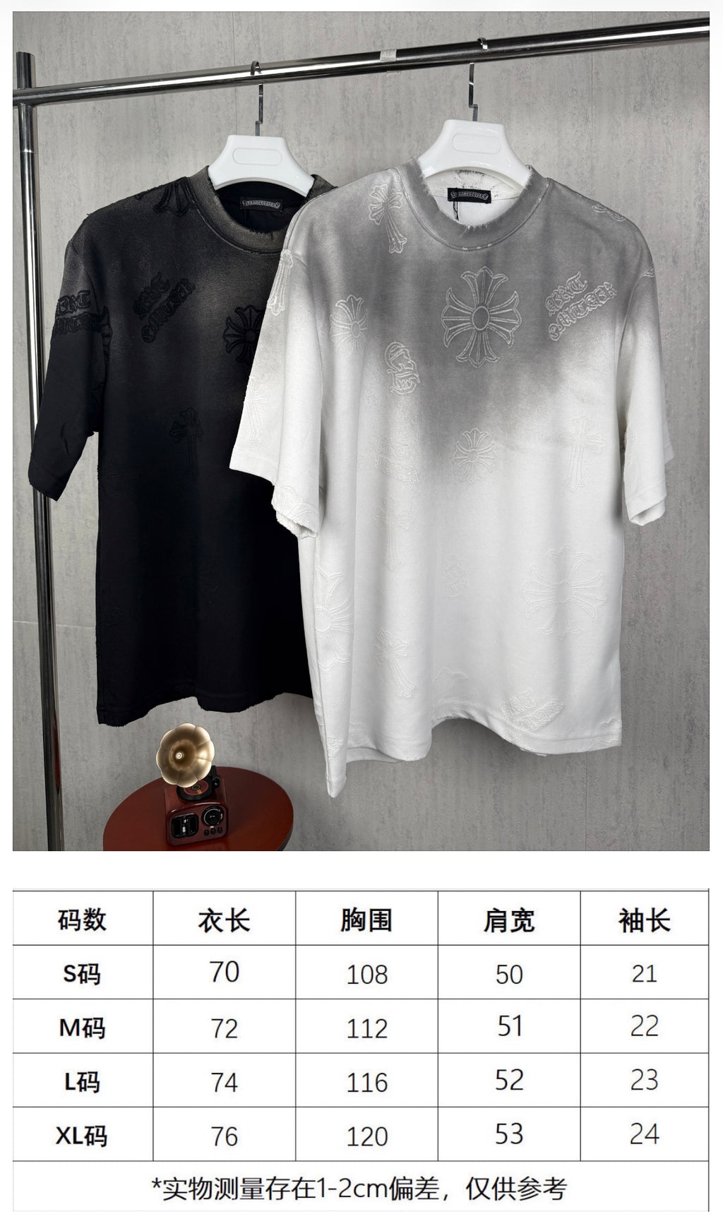 American style acid pickling, laser burning, flower pasting, fabric embroidery, couple casual short sleeved T-shirt