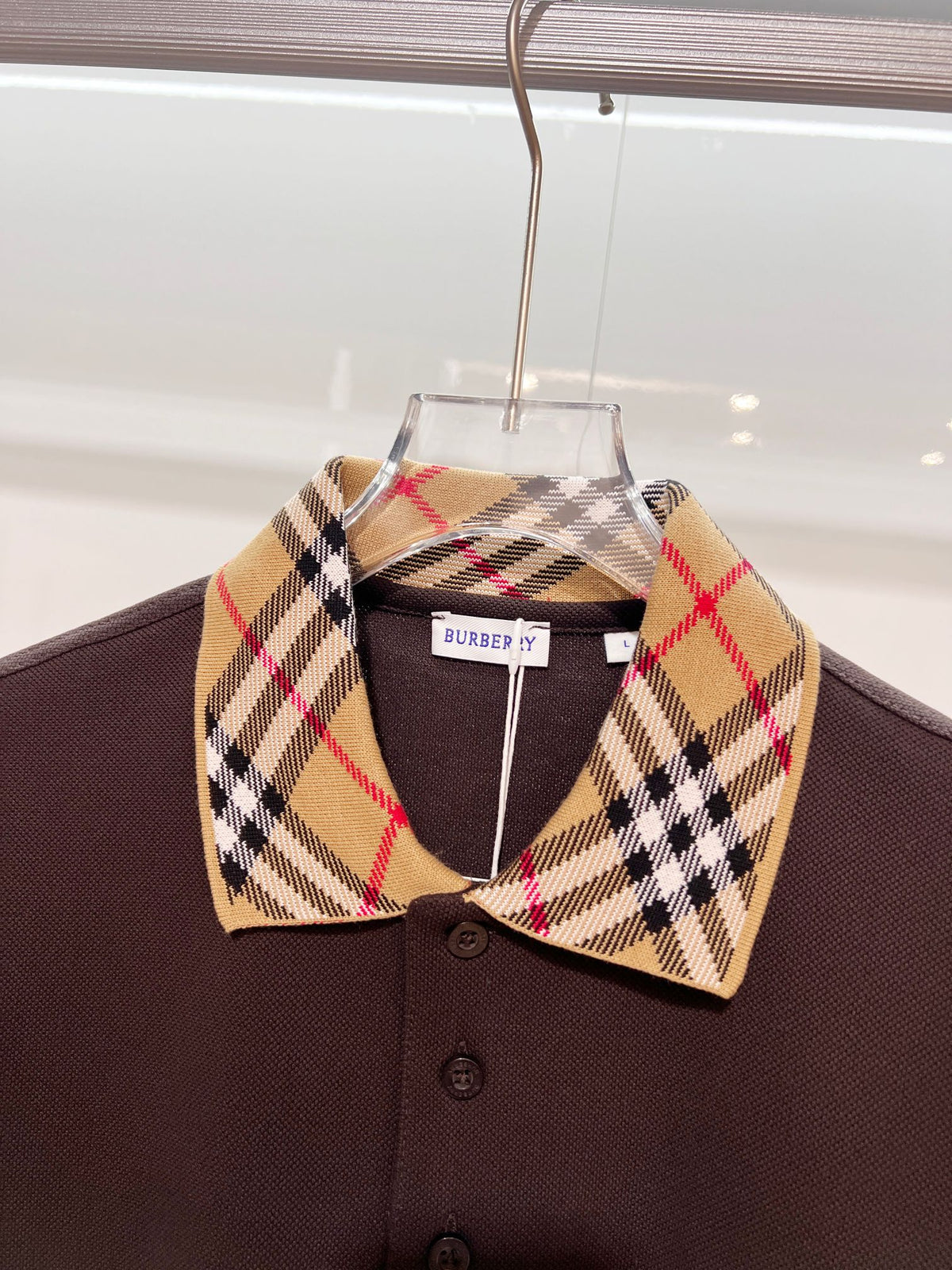 Color blocked flat collar classic plaid collar letter polo shirt