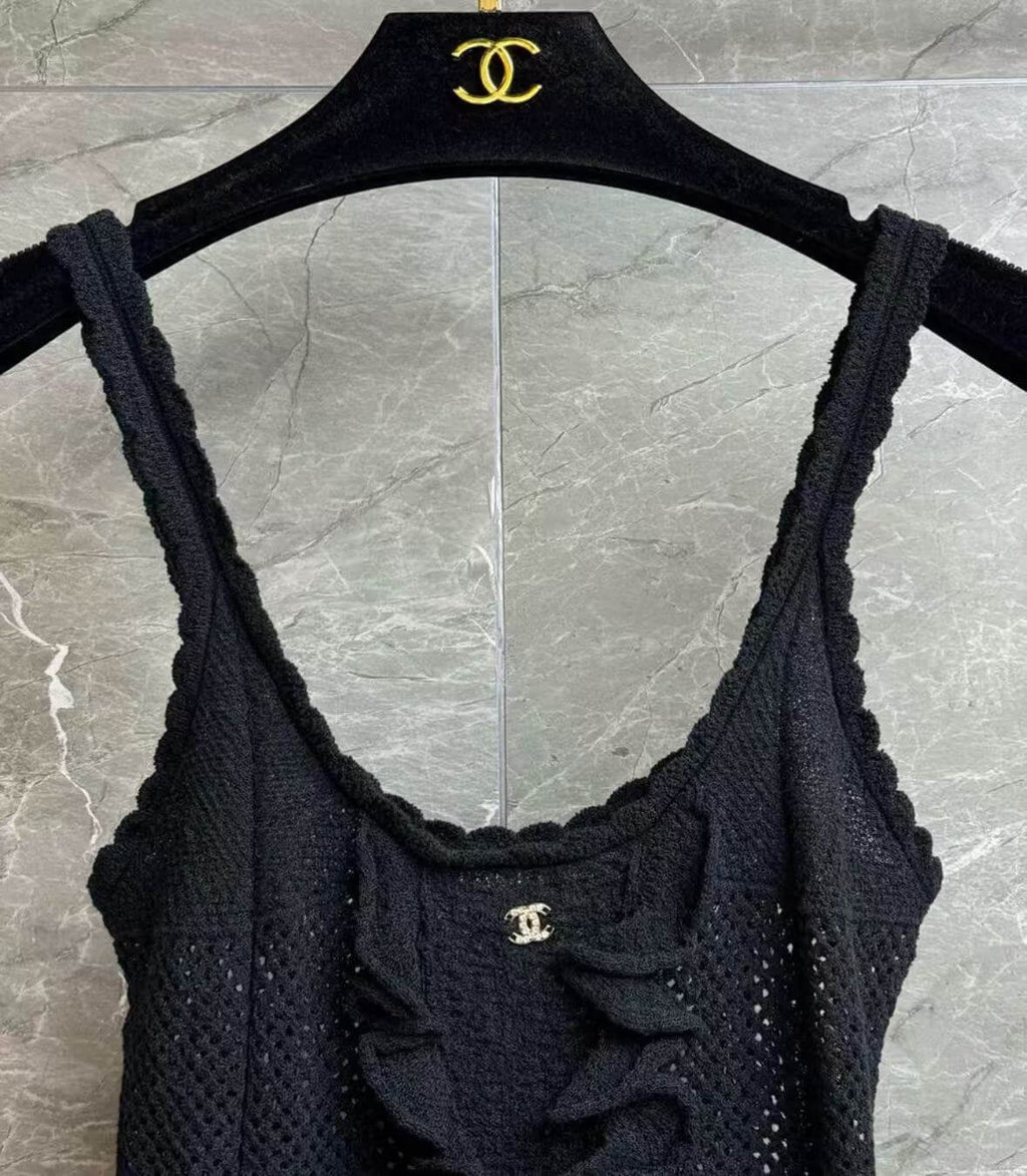 Classic Letter Crystal Lace Trim Knit Camisole