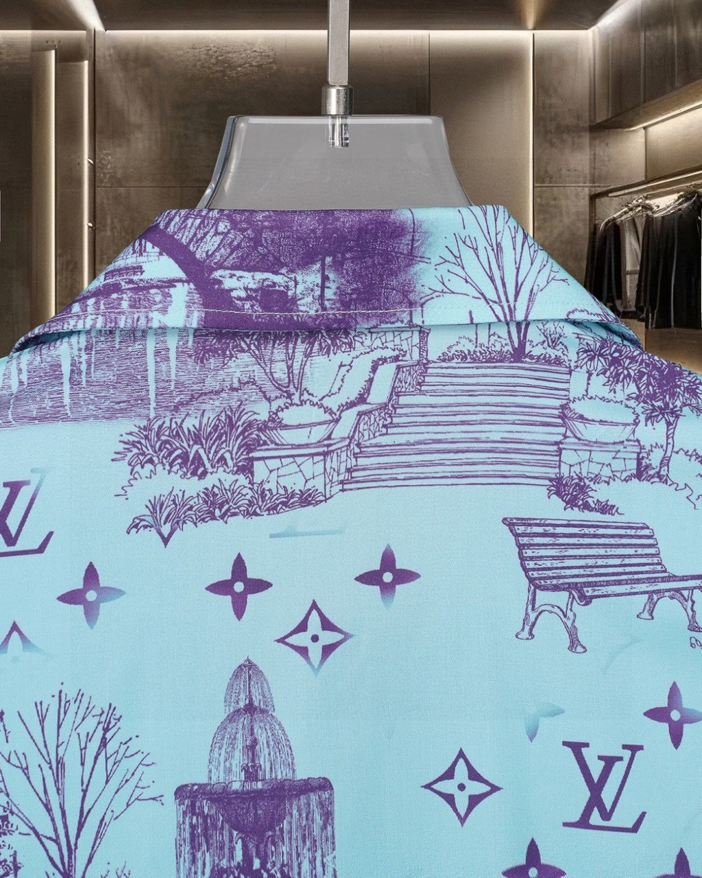 Short sleeved shirt with fragmented urban landscape pattern