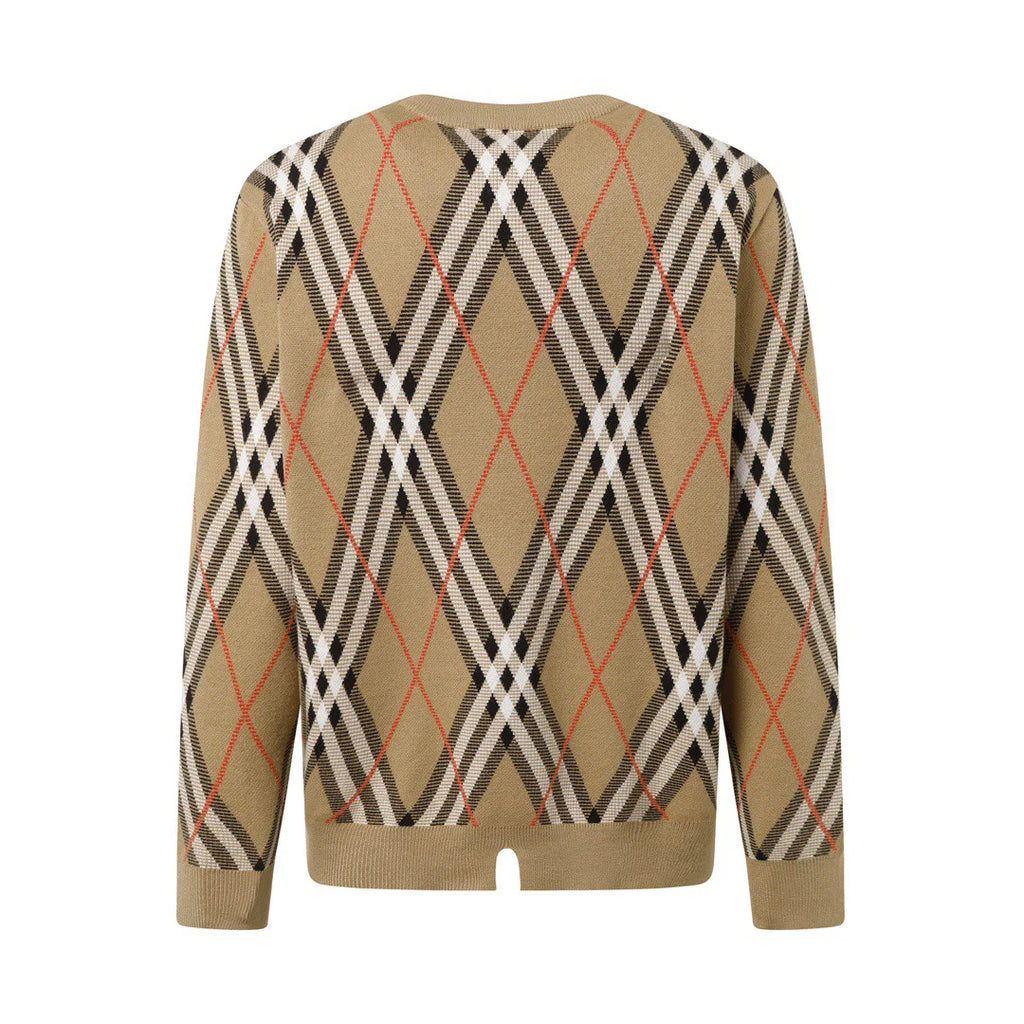 Round neck knitted jacquard texture diamond grid craft sweater