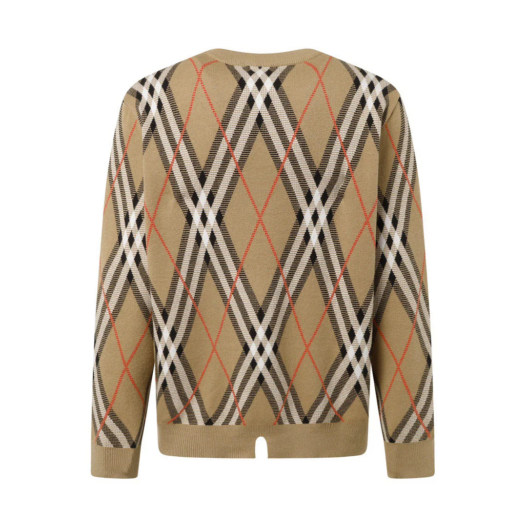 Round neck knitted jacquard texture diamond grid craft sweater