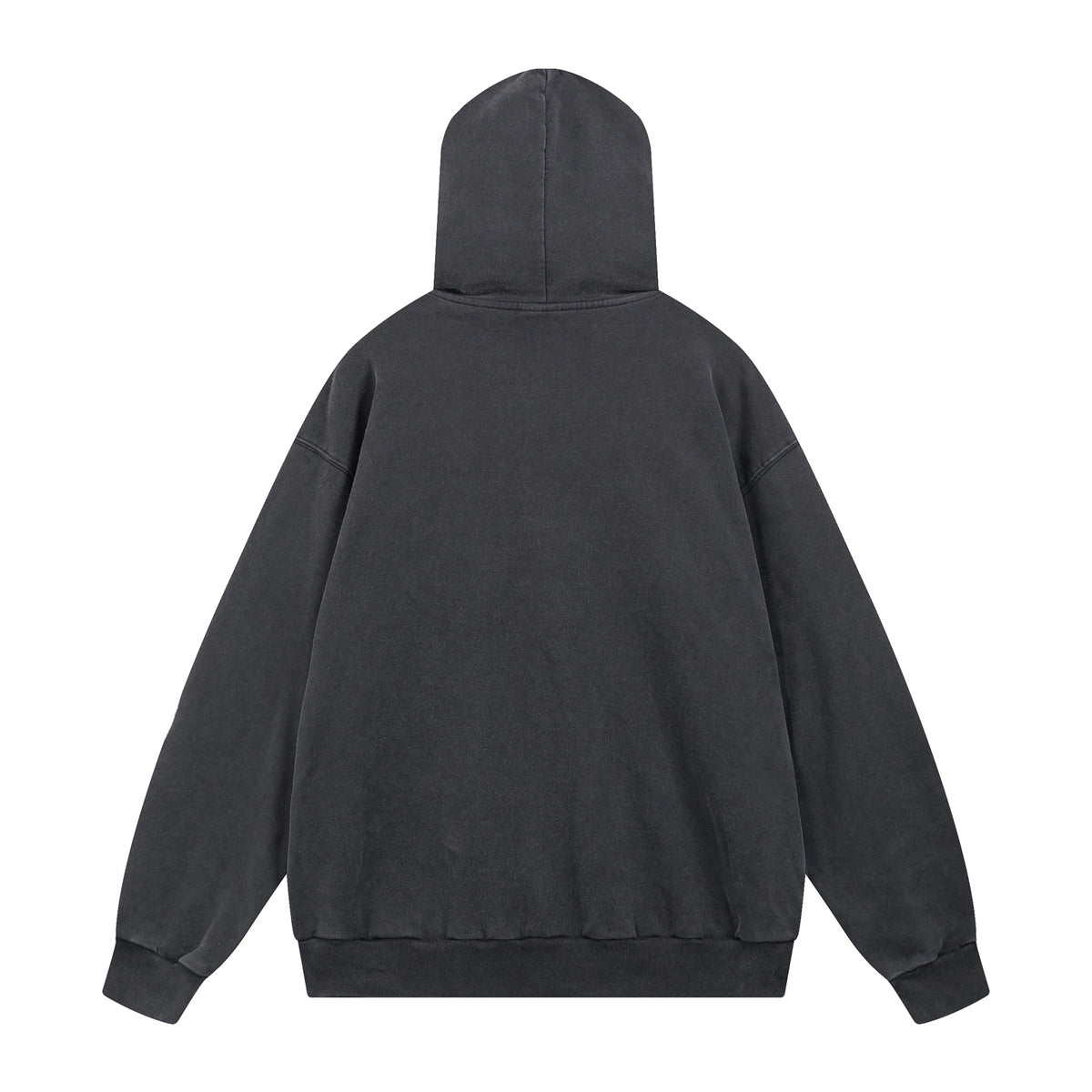 Two tone fuzzy printed washed water used hooded sweatshirt
