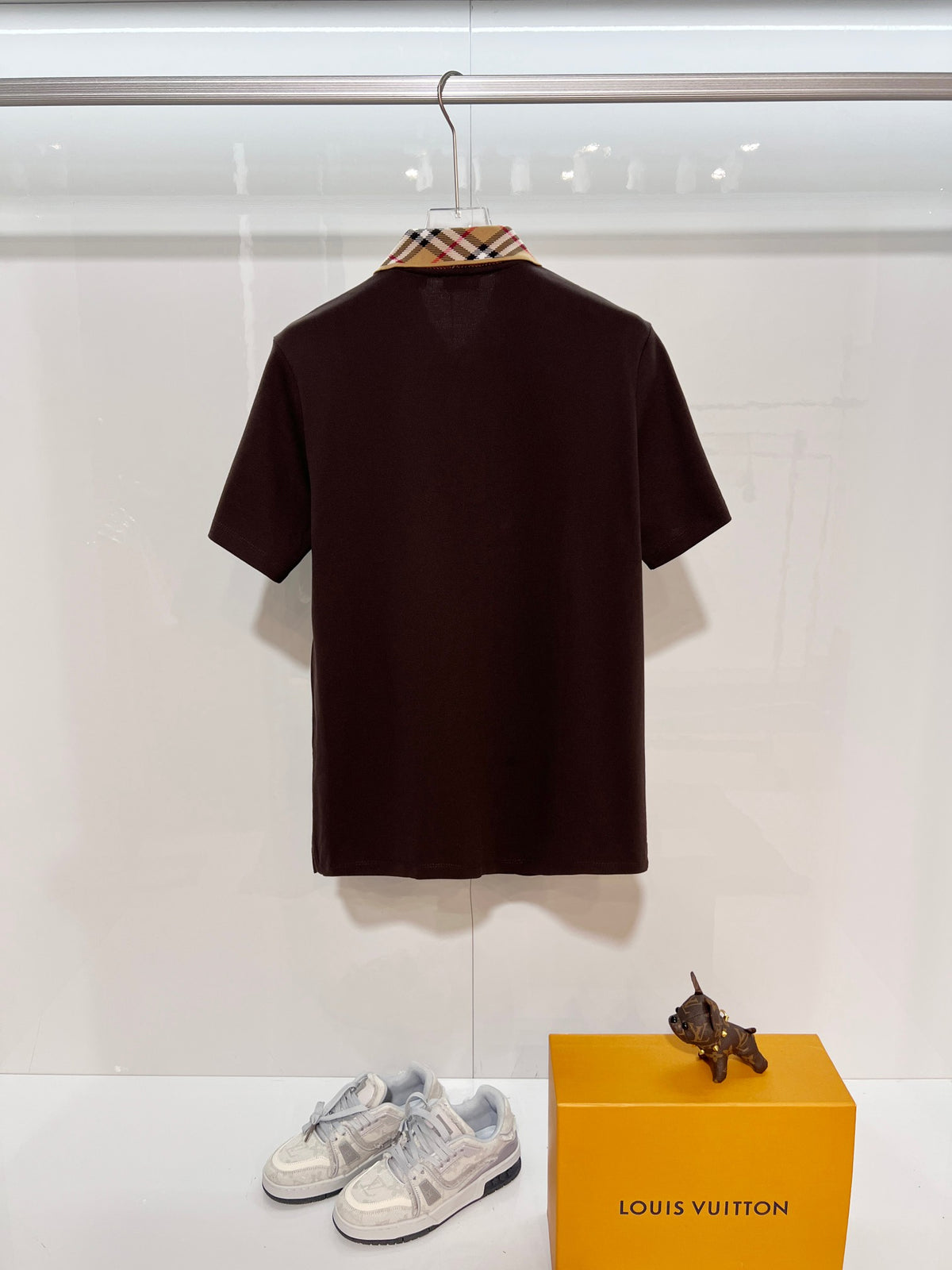 Color blocked flat collar classic plaid collar letter polo shirt