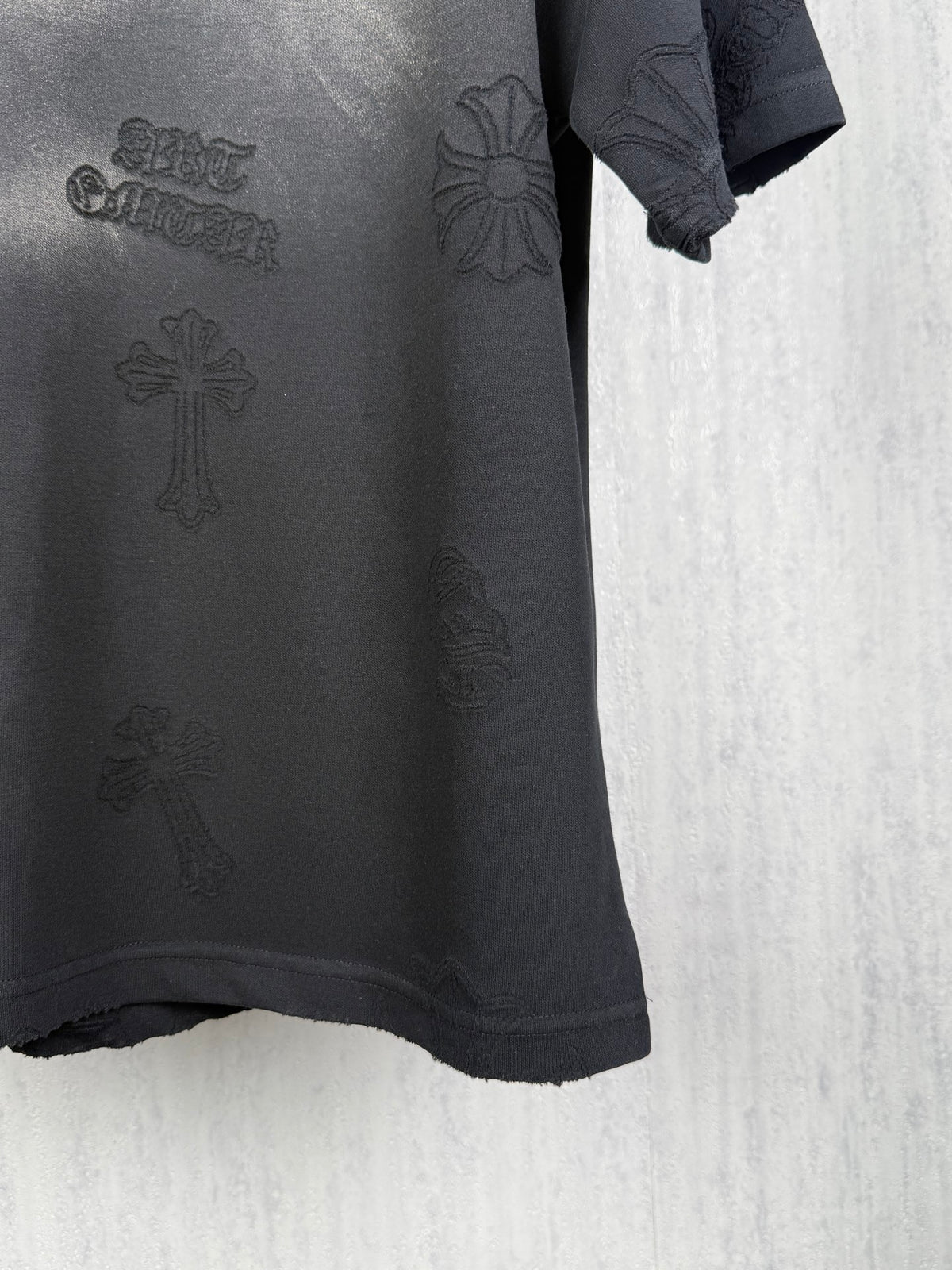 American style acid pickling, laser burning, flower pasting, fabric embroidery, couple casual short sleeved T-shirt
