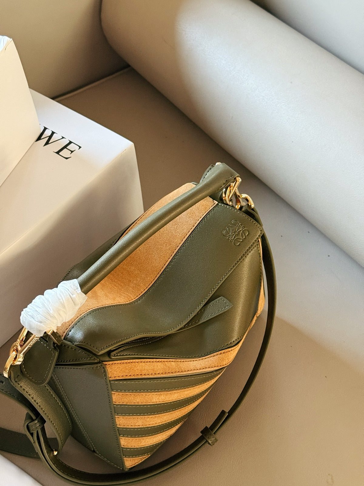 Matte leather patchwork color geometric bag cowhide