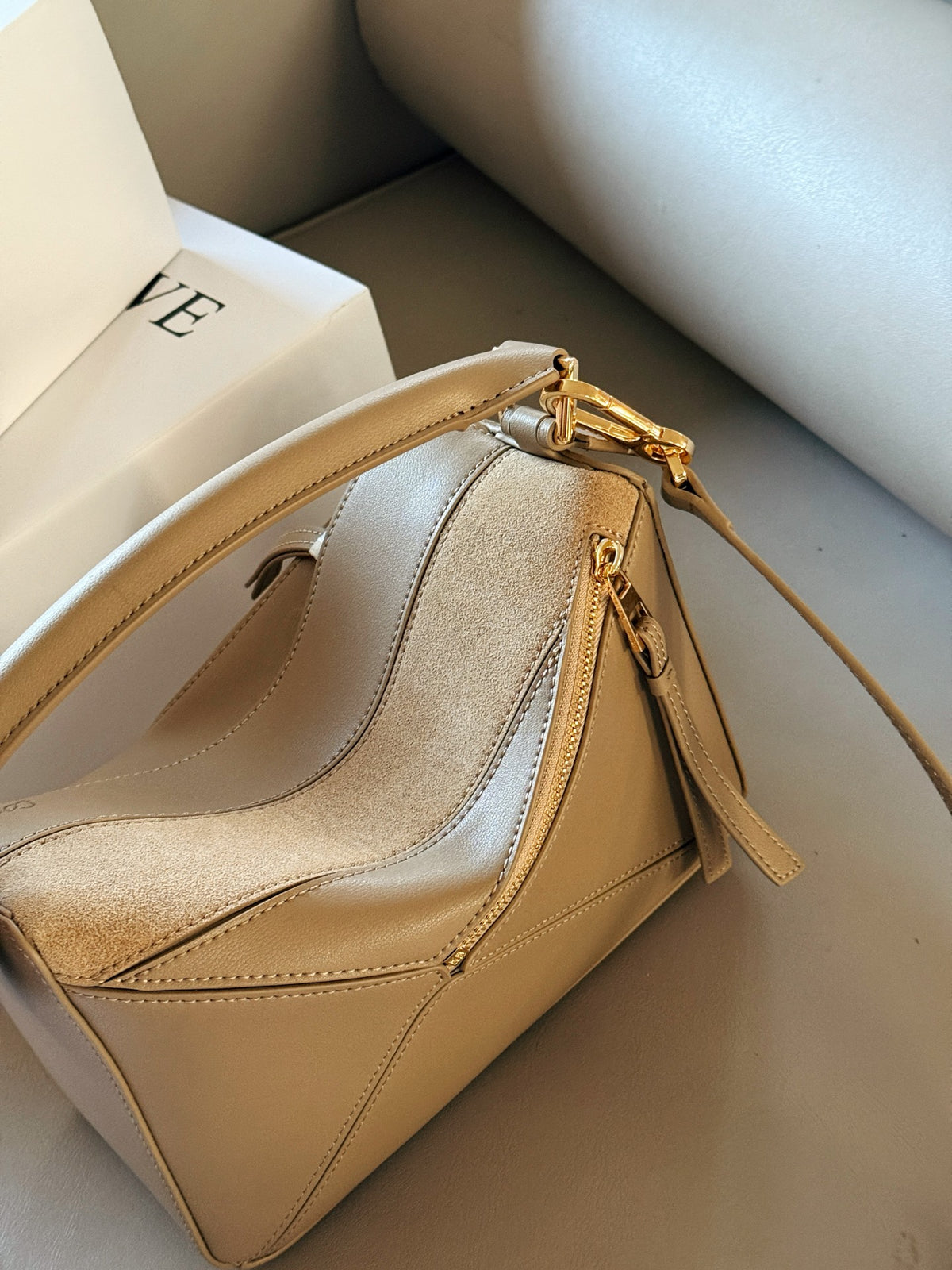 Matte leather patchwork color geometric bag cowhide
