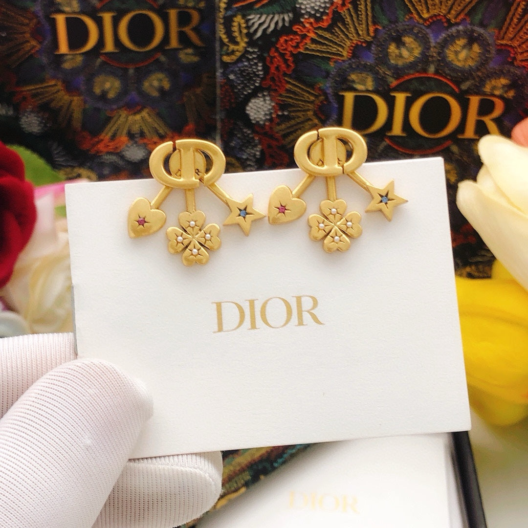 Four leaf clover heart star earrings