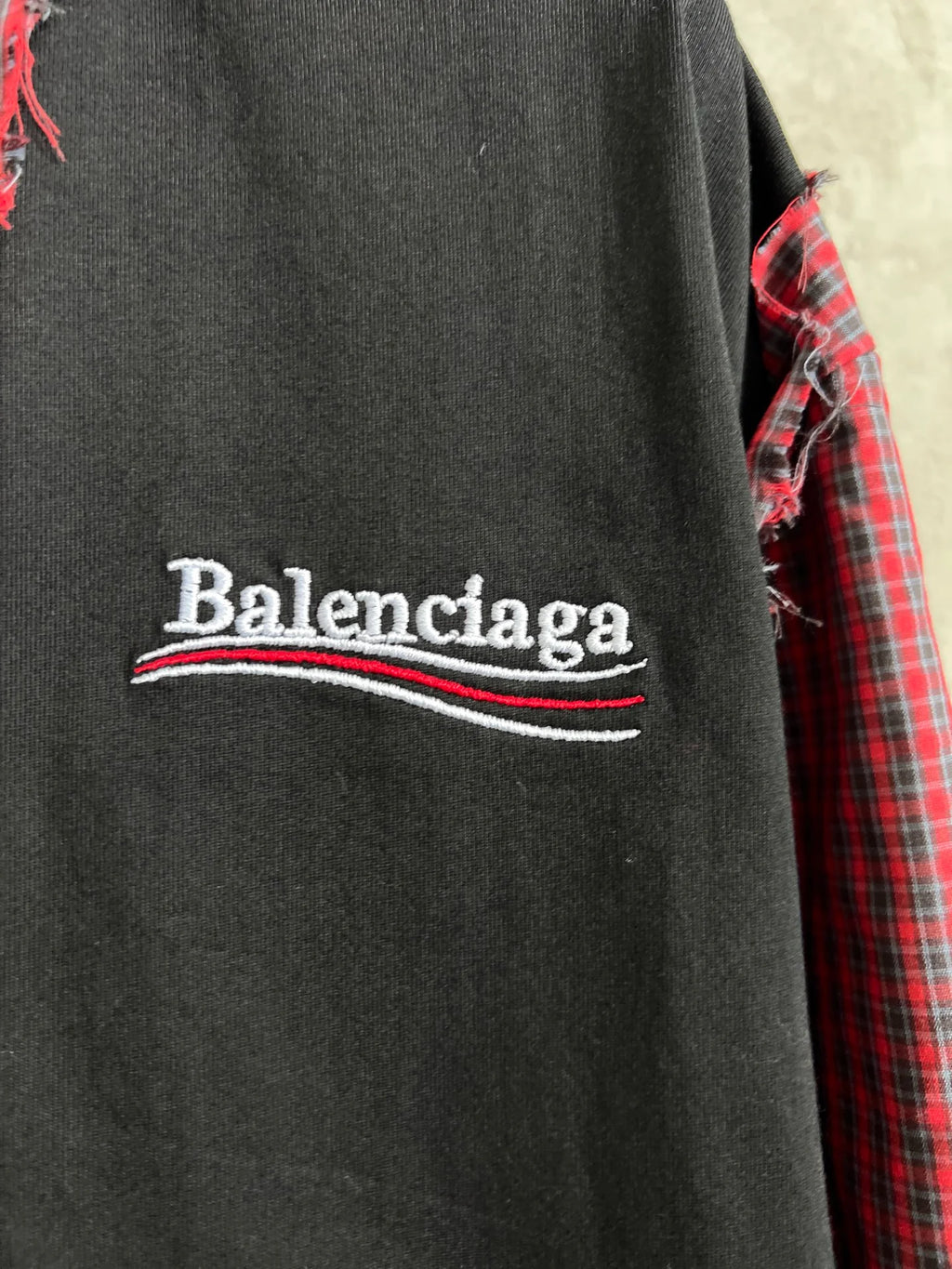 New fake two-piece checkered shirt with spliced long sleeves