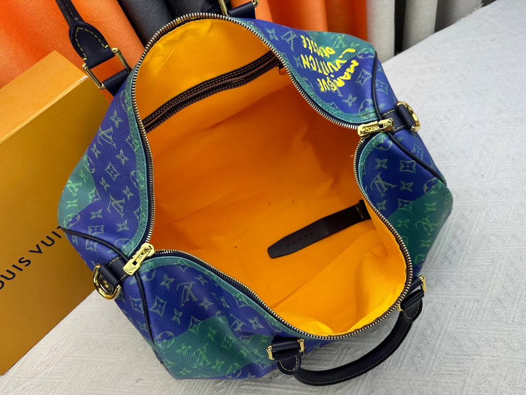 Blue green flower travel bag