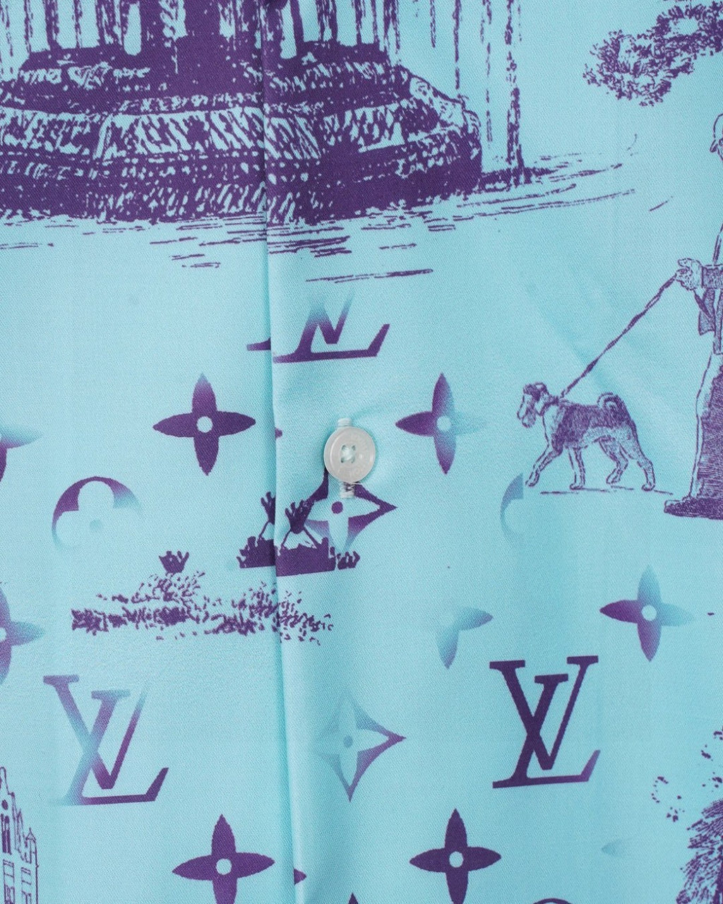 Short sleeved shirt with fragmented urban landscape pattern