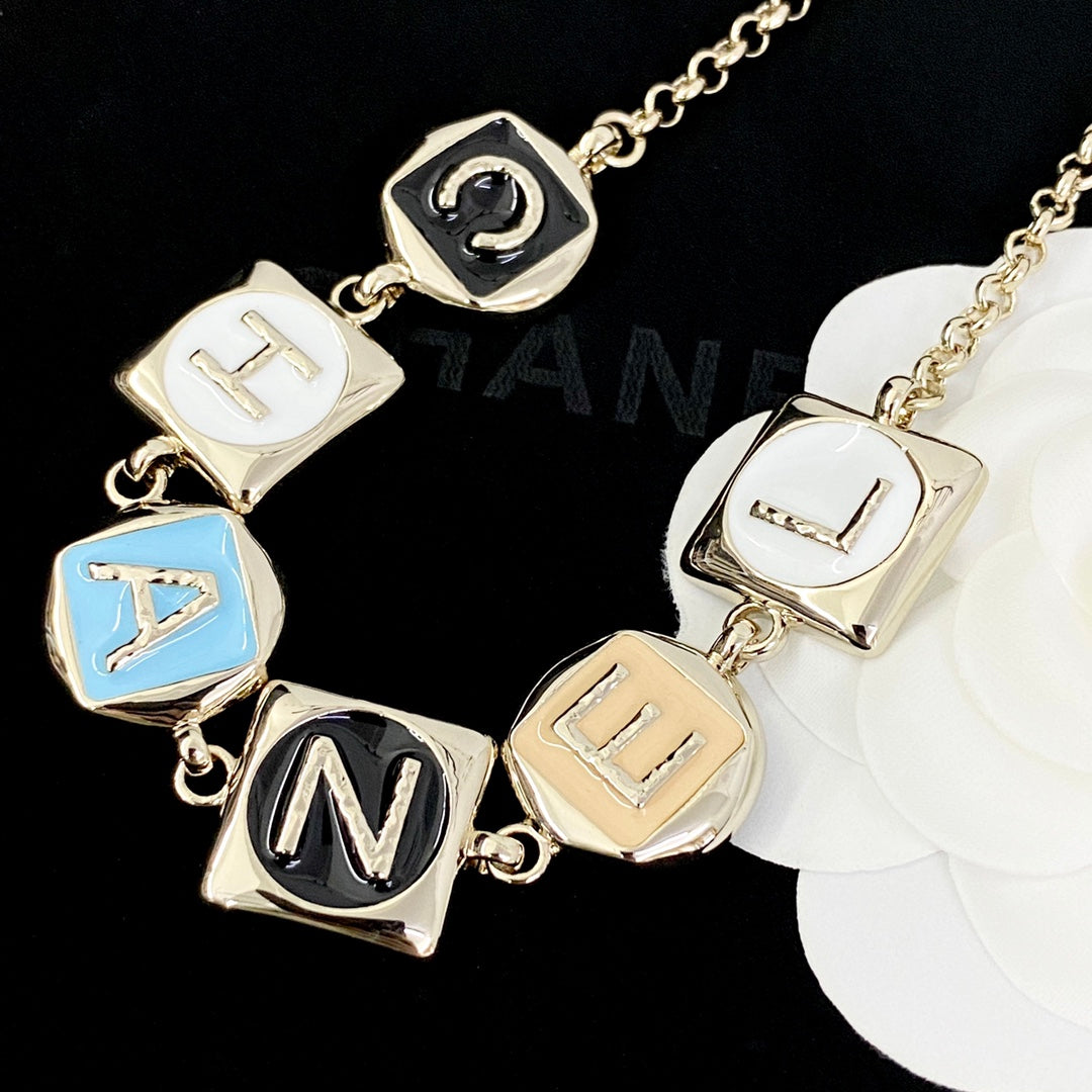 Multi colored enamel square necklace