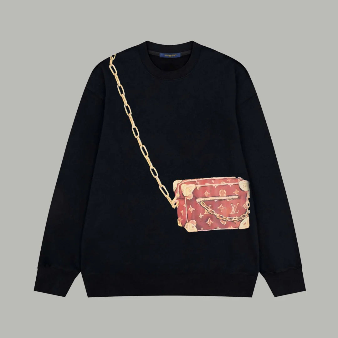 Printed looped long sleeved hoodie