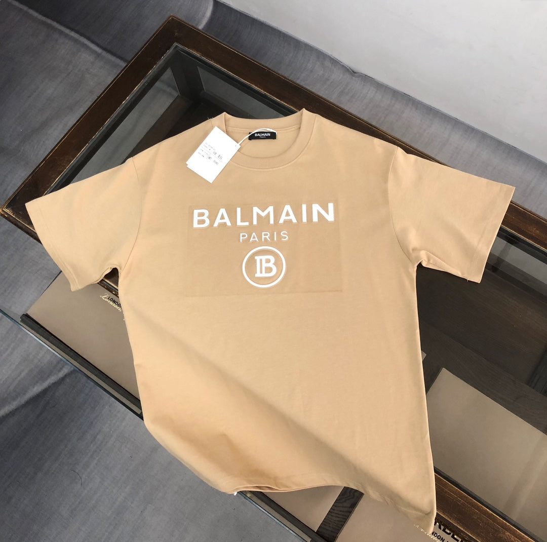 Adhesive printed letter round neck short sleeved T-shirt