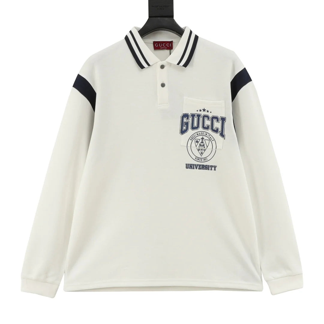 Mother embroidery lapel long sleeved polo shirt