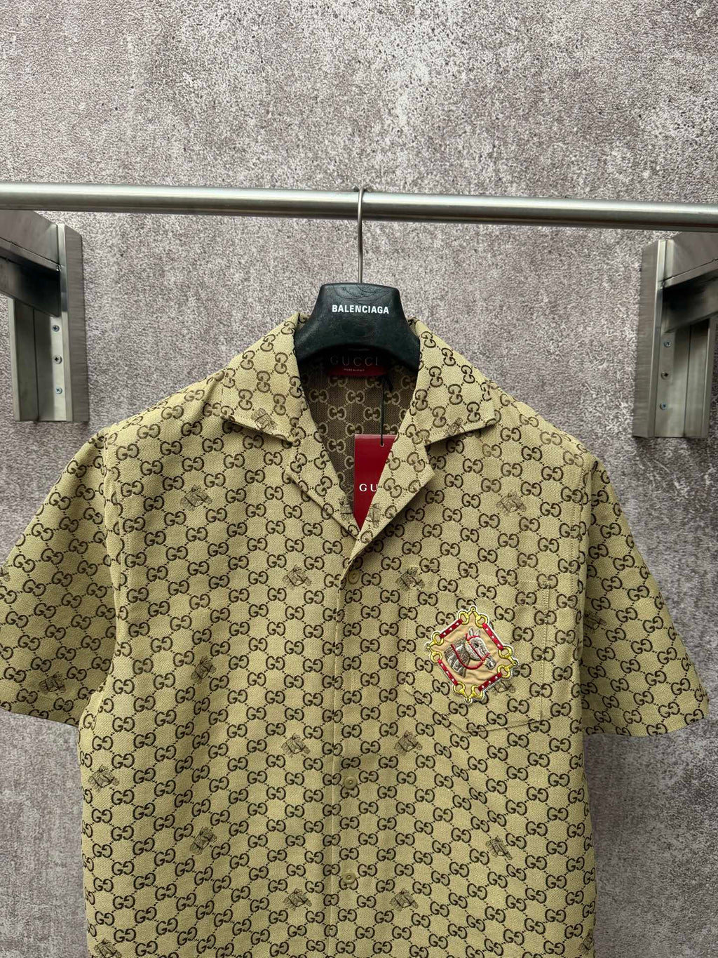 Spring and summer new equestrian embroidery square collar single breasted full printed LOGO short sleeved shirt