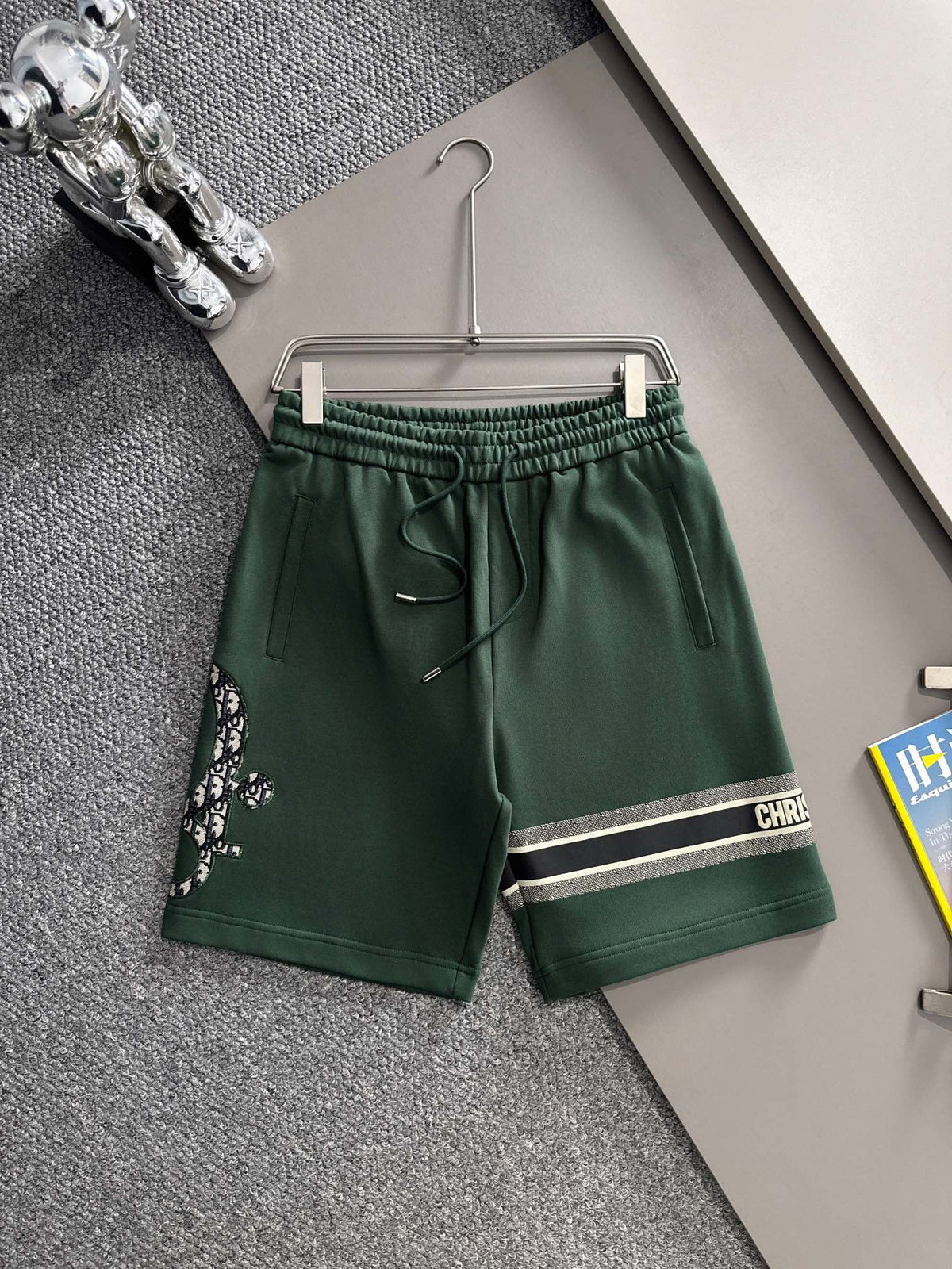Plush striped letter casual shorts