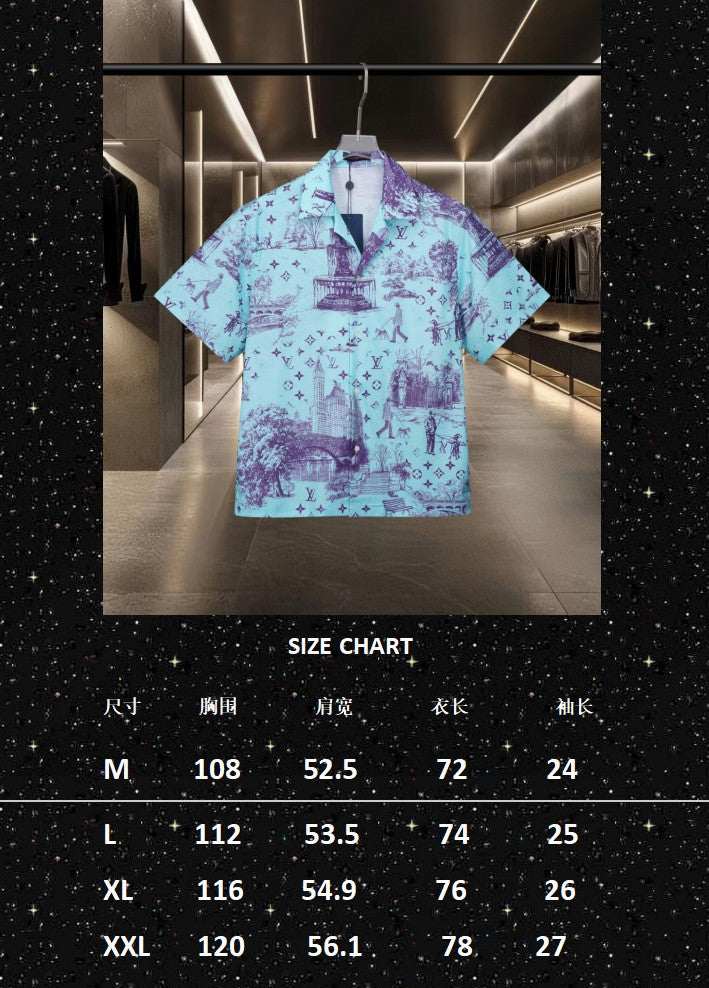 Short sleeved shirt with fragmented urban landscape pattern