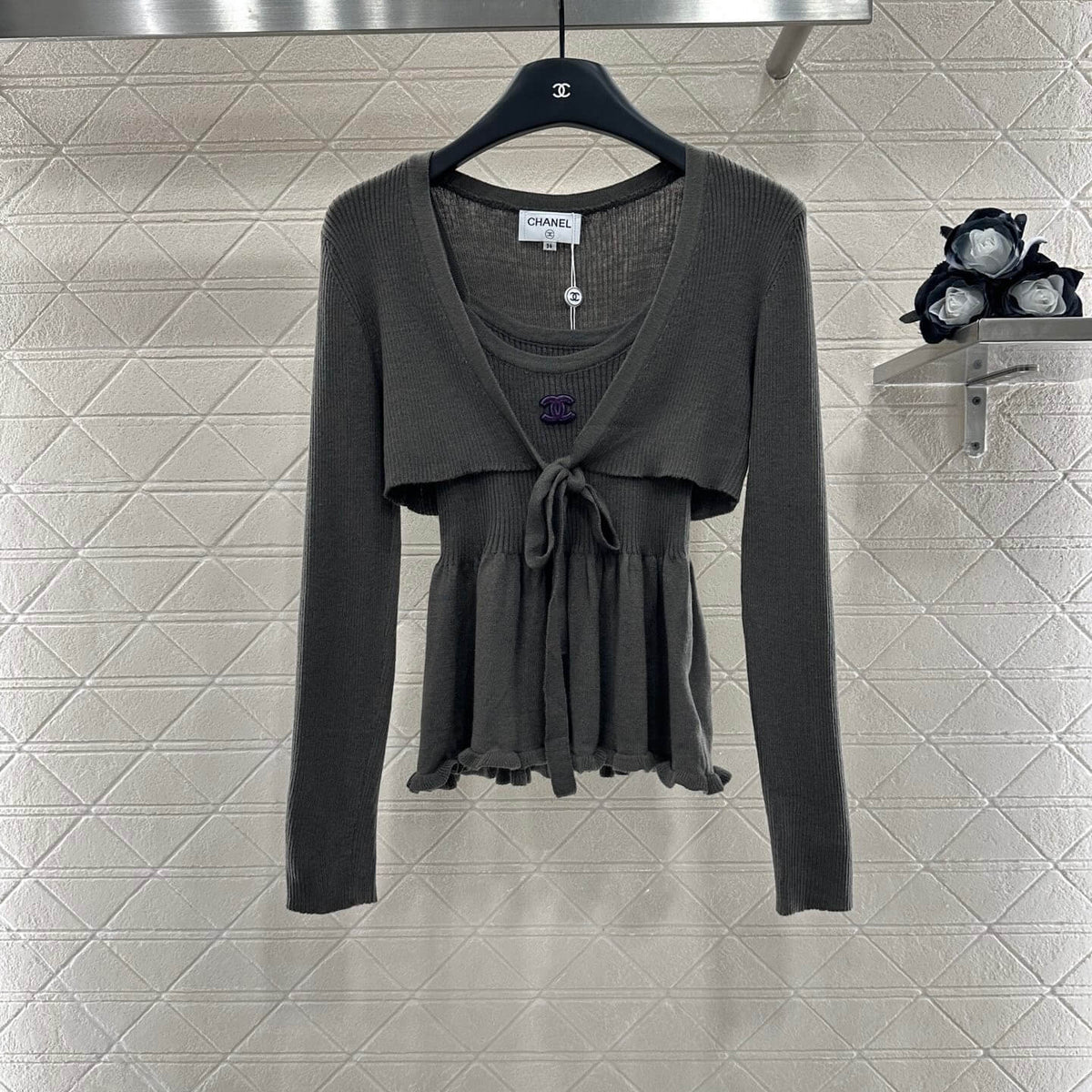 Ruffled Knit Cami and Cardigan Set