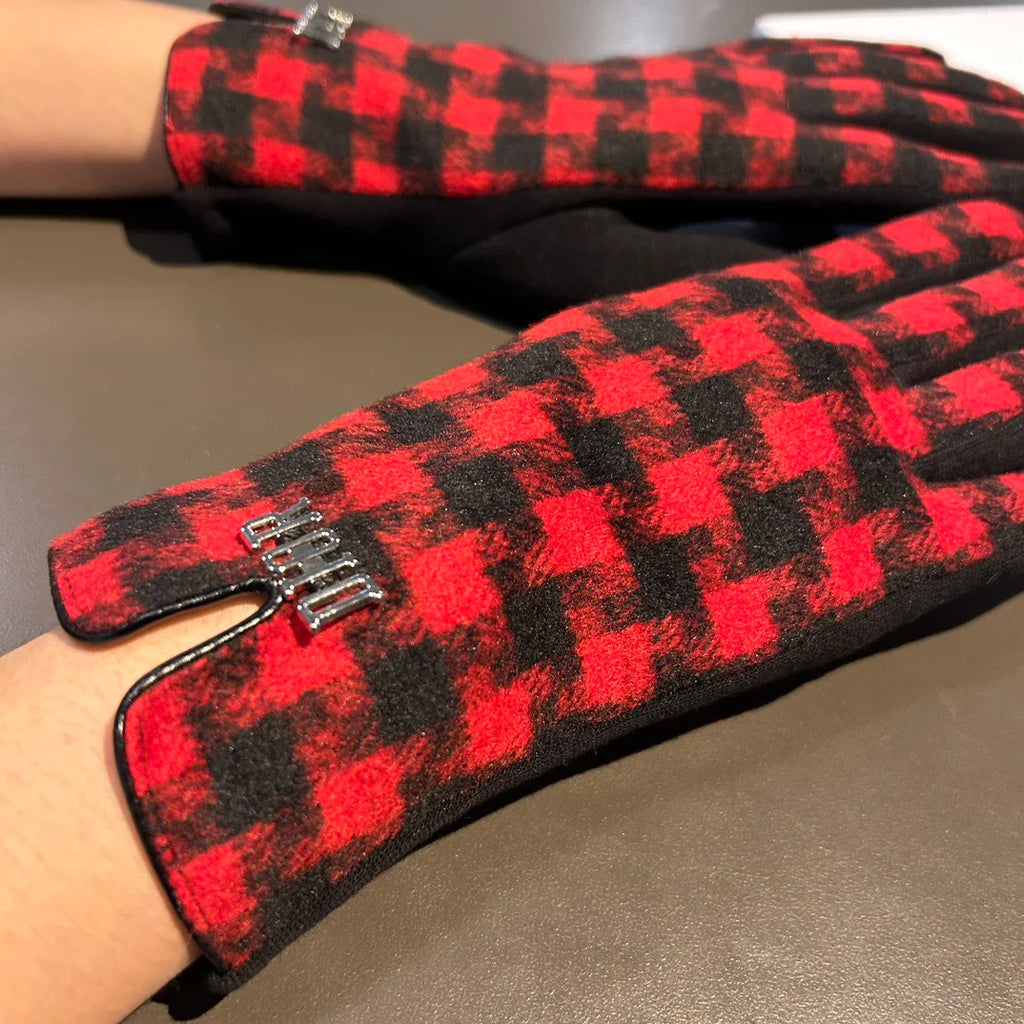 Thousand bird grid wool gloves