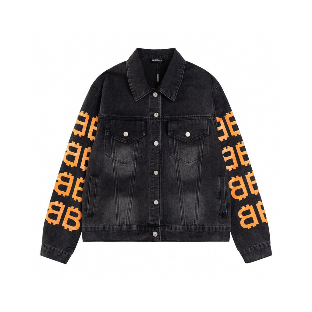 Hand drawn graffiti denim jacket with letters
