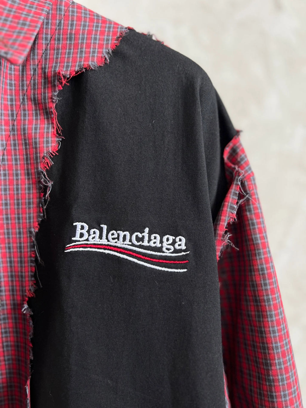 New fake two-piece checkered shirt with spliced long sleeves