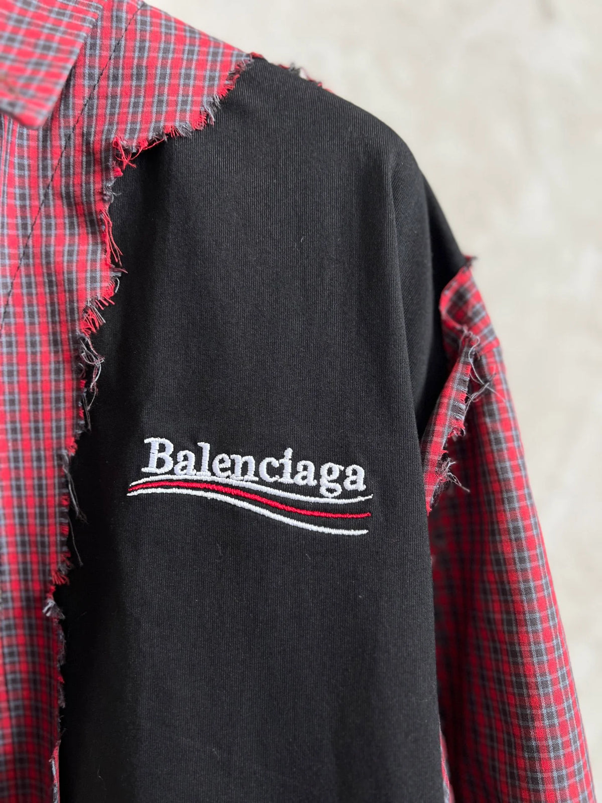 New fake two-piece checkered shirt with spliced long sleeves
