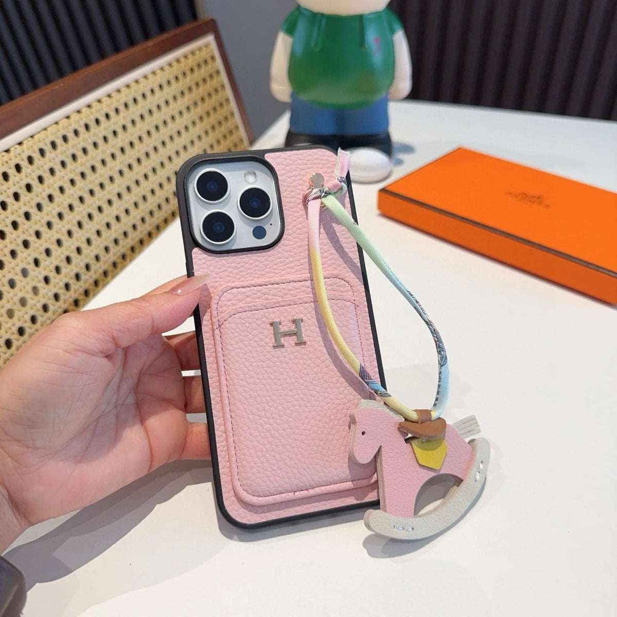 Litchi pattern card insertion phone case card bag ➕ Swinging Horse Rope Phone Case